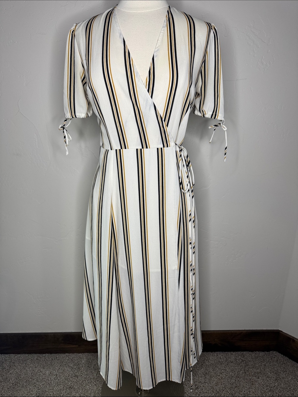 Promesa Striped True Wrap Maxi Dress - Ivory with Black & Gold Stripes